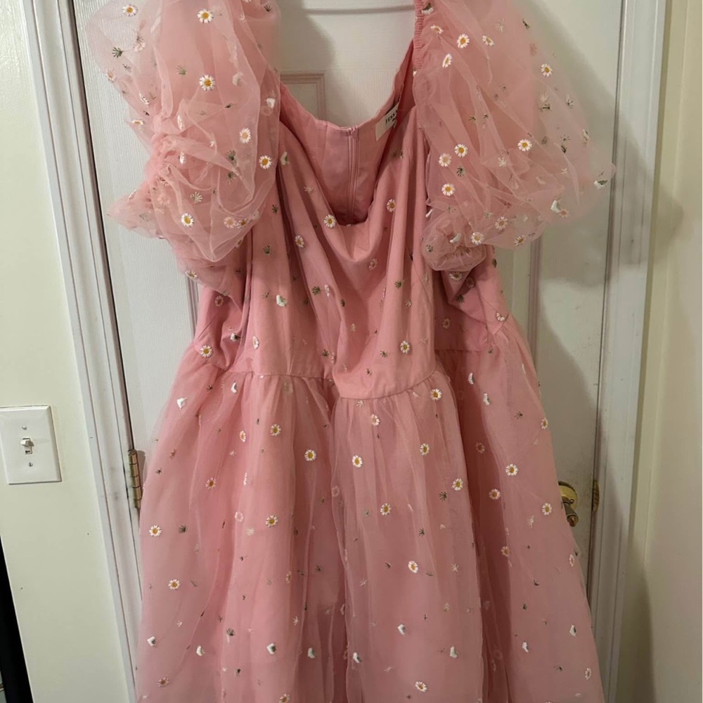 Pink Floral Puff Sleeve Dress
